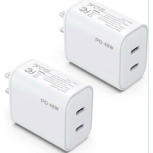 2Pack 40W USB C Charger Block, Dual USB-C Port Power Adapter - White